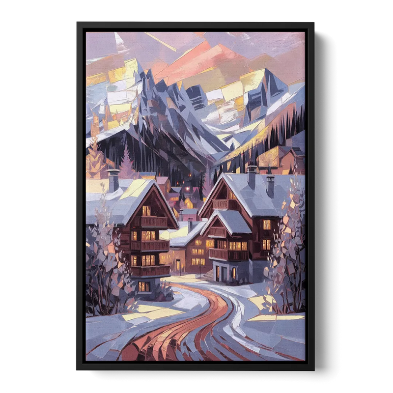 Vail Alpine Village Front - Black Canvas Wall Art