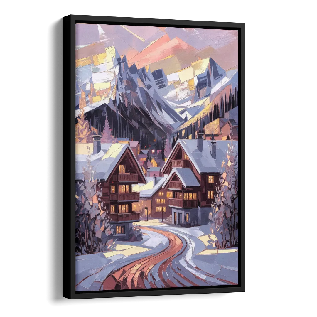 Vail Alpine Village Side - Black Canvas Wall Art