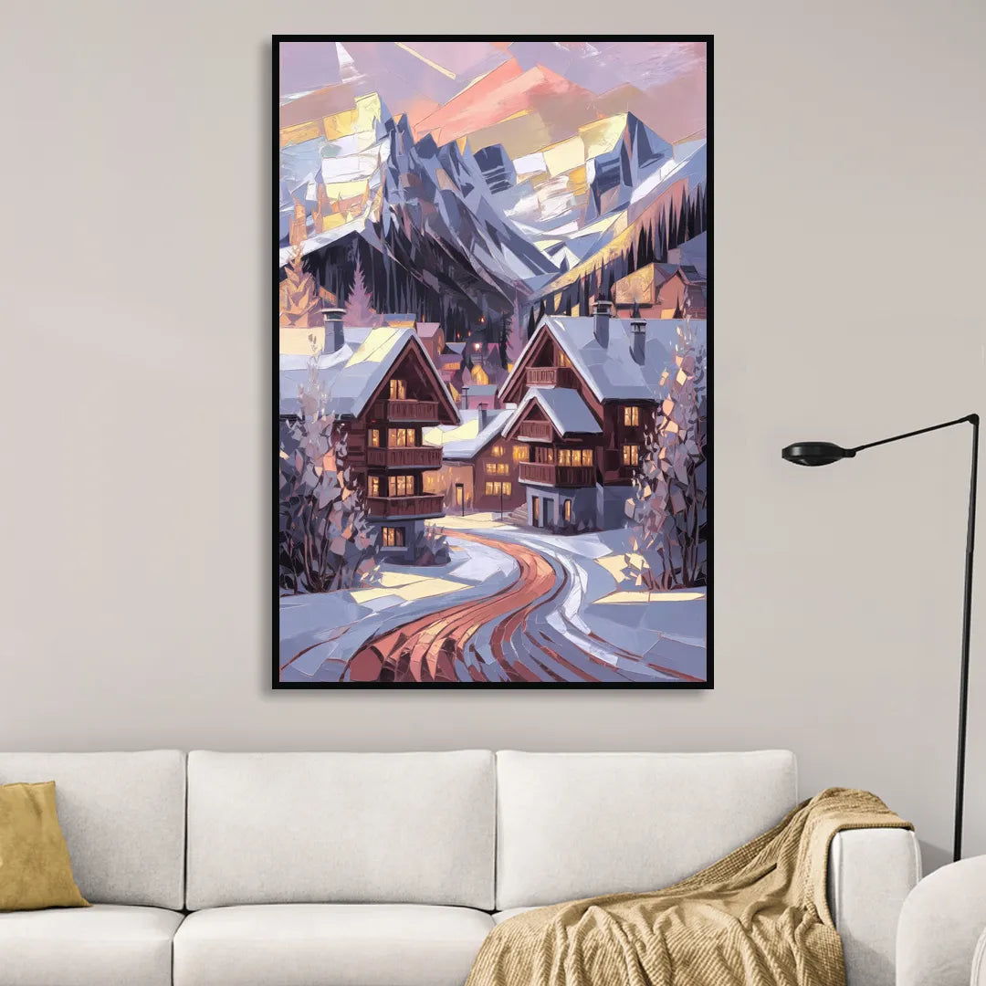 Vail Alpine Village Sitting Room - Black Canvas Wall Art