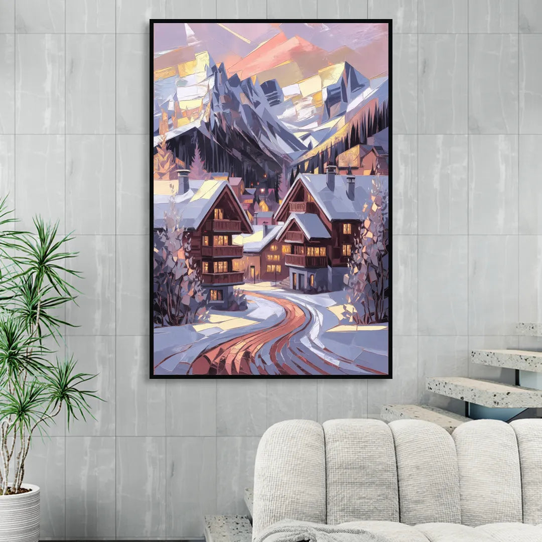 Vail Alpine Village Living Room - Black Canvas Wall Art