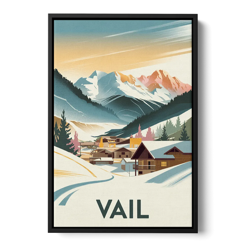 Vail Colorado Charm Front - Black Canvas Wall Art