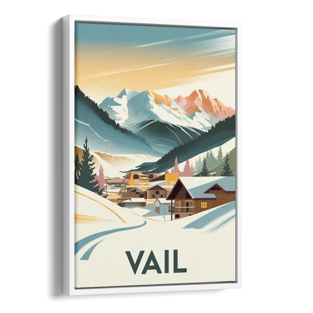 Vail Colorado Charm Side - White Canvas Wall Art