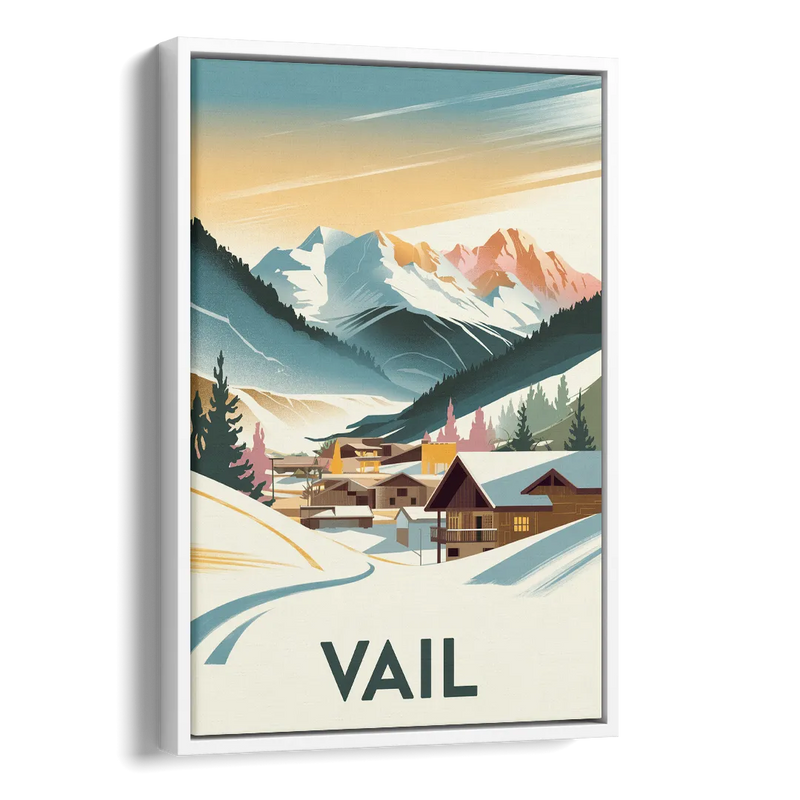 Vail Colorado Charm Side - White Canvas Wall Art