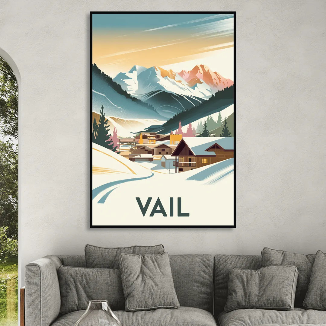 Vail Colorado Charm Living Room - Black Canvas Wall Art