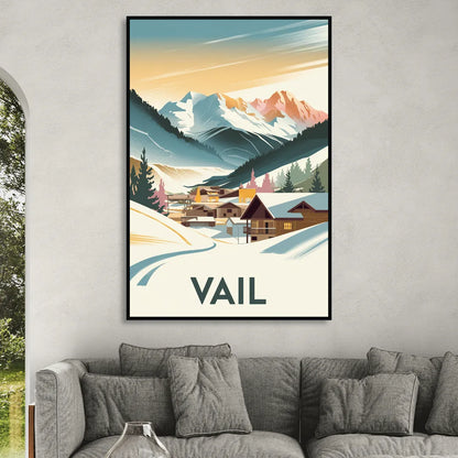 Vail Colorado Charm Living Room - Black Canvas Wall Art