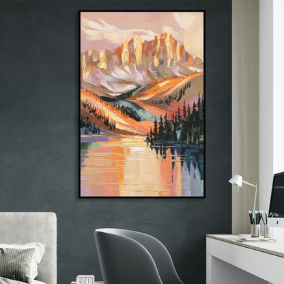 Vail Mountain Sunrise Living Room - Black Canvas Wall Art