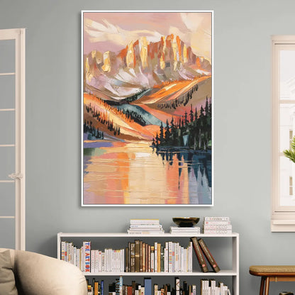 Vail Mountain Sunrise Sitting Room - White Canvas Wall Art