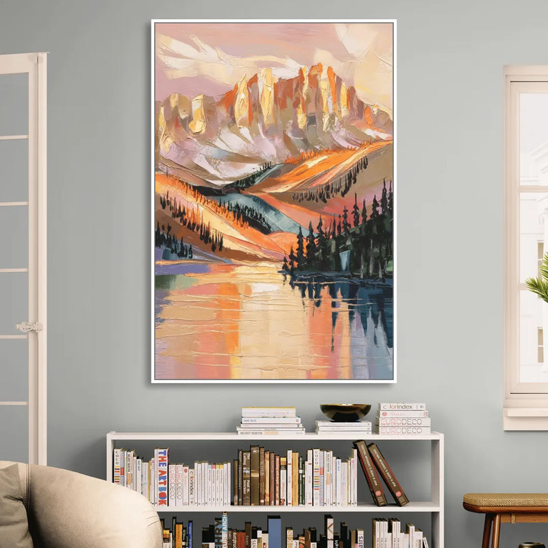 Vail Mountain Sunrise Sitting Room - White Canvas Wall Art
