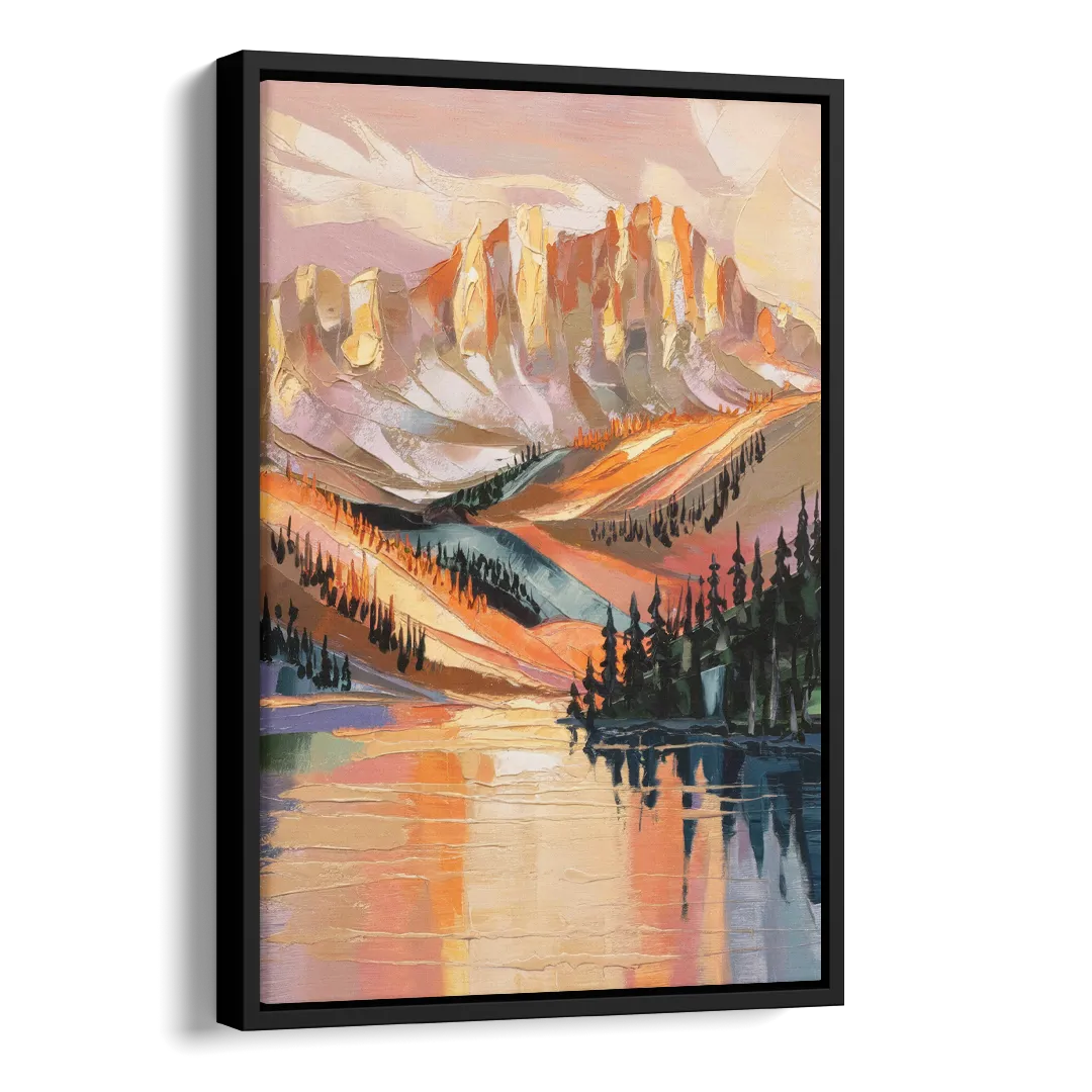 Vail Mountain Sunrise Side - Black Canvas Wall Art