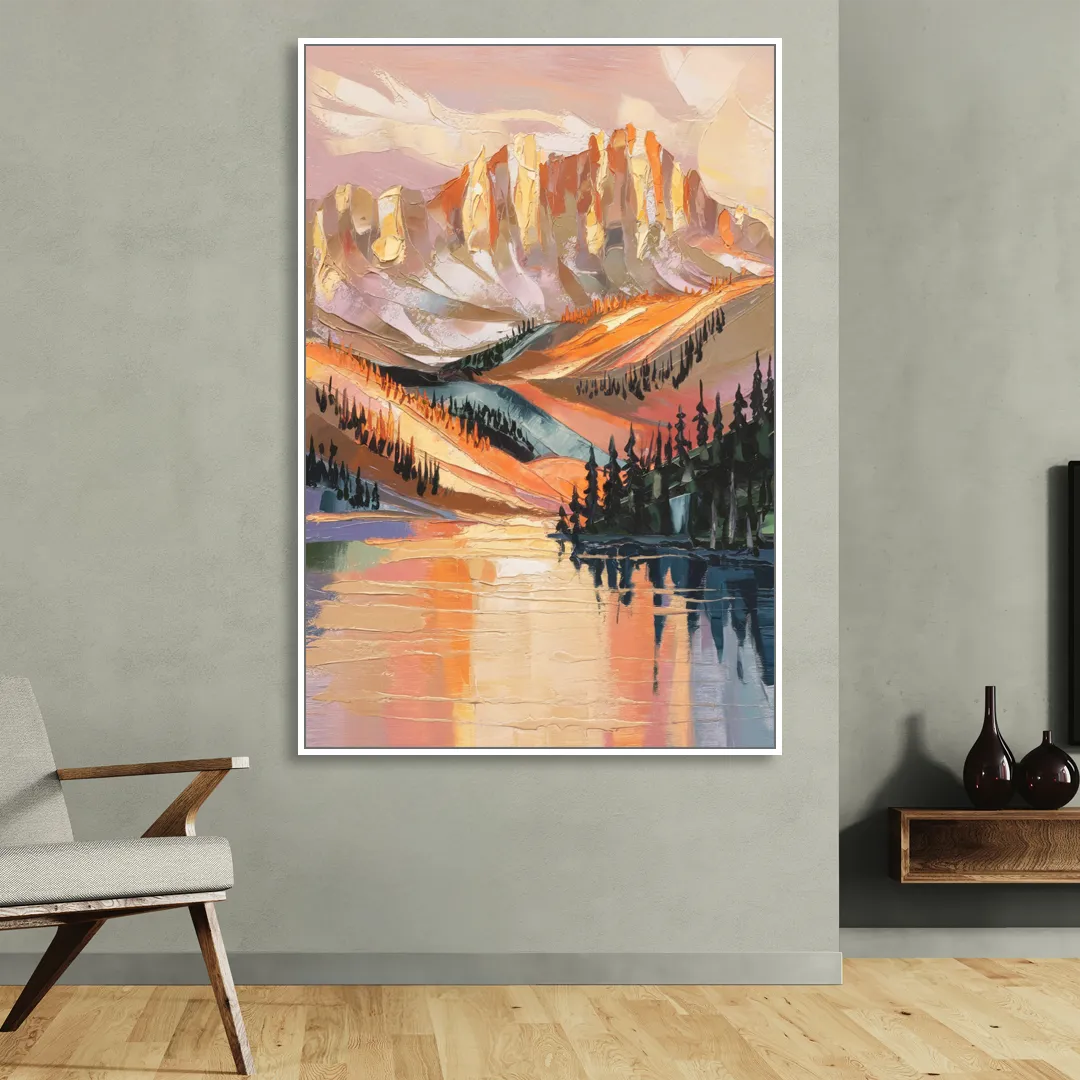 Vail Mountain Sunrise Living Room - White Canvas Wall Art