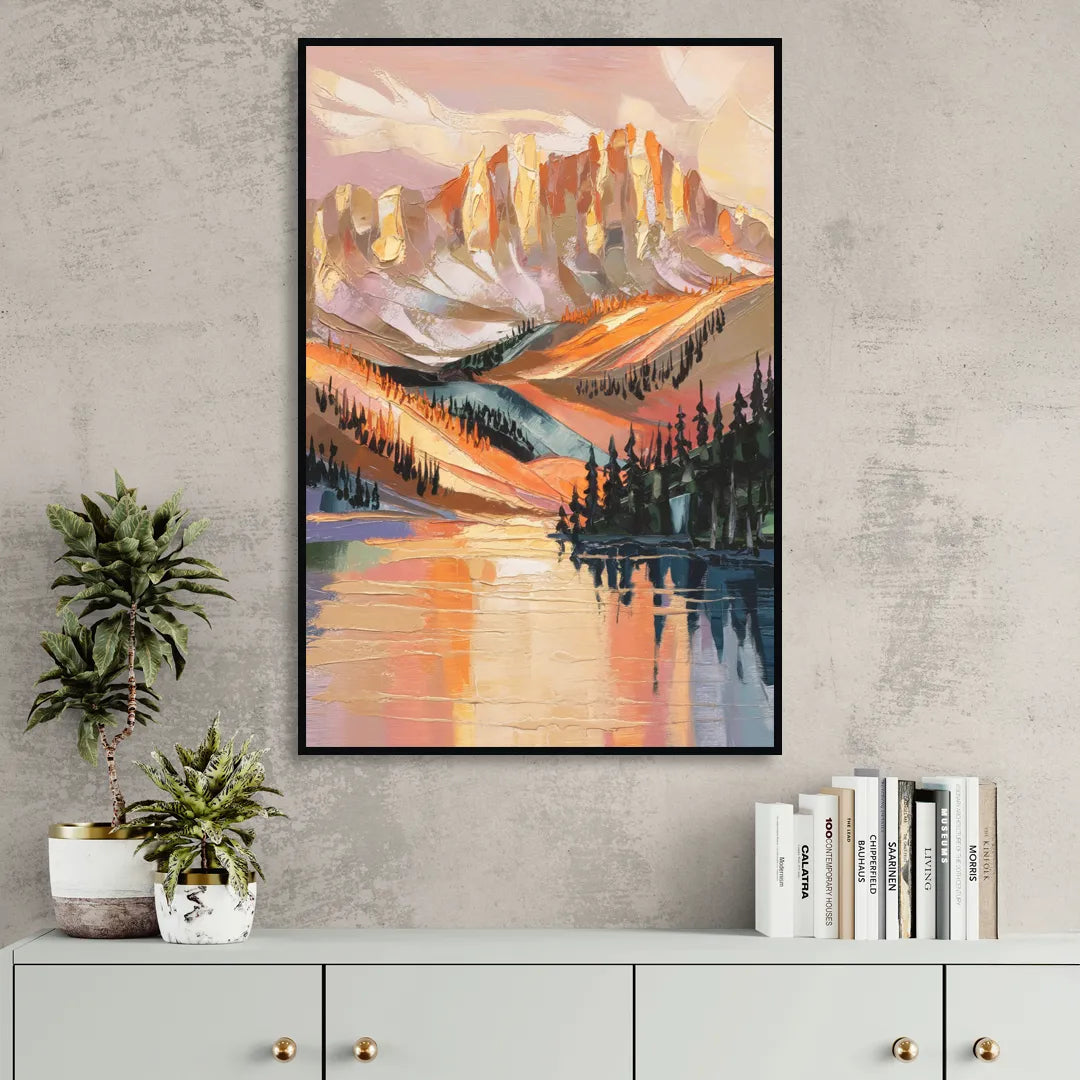 Vail Mountain Sunrise Sitting Room - Black Canvas Wall Art
