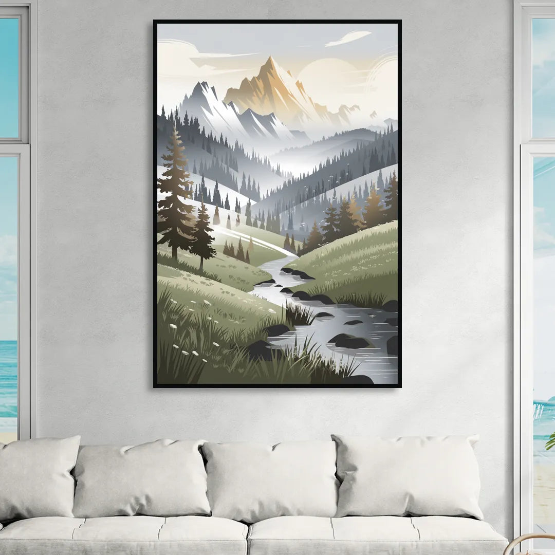 Vail Scenic Landscape Living Room - Black Canvas Wall Art