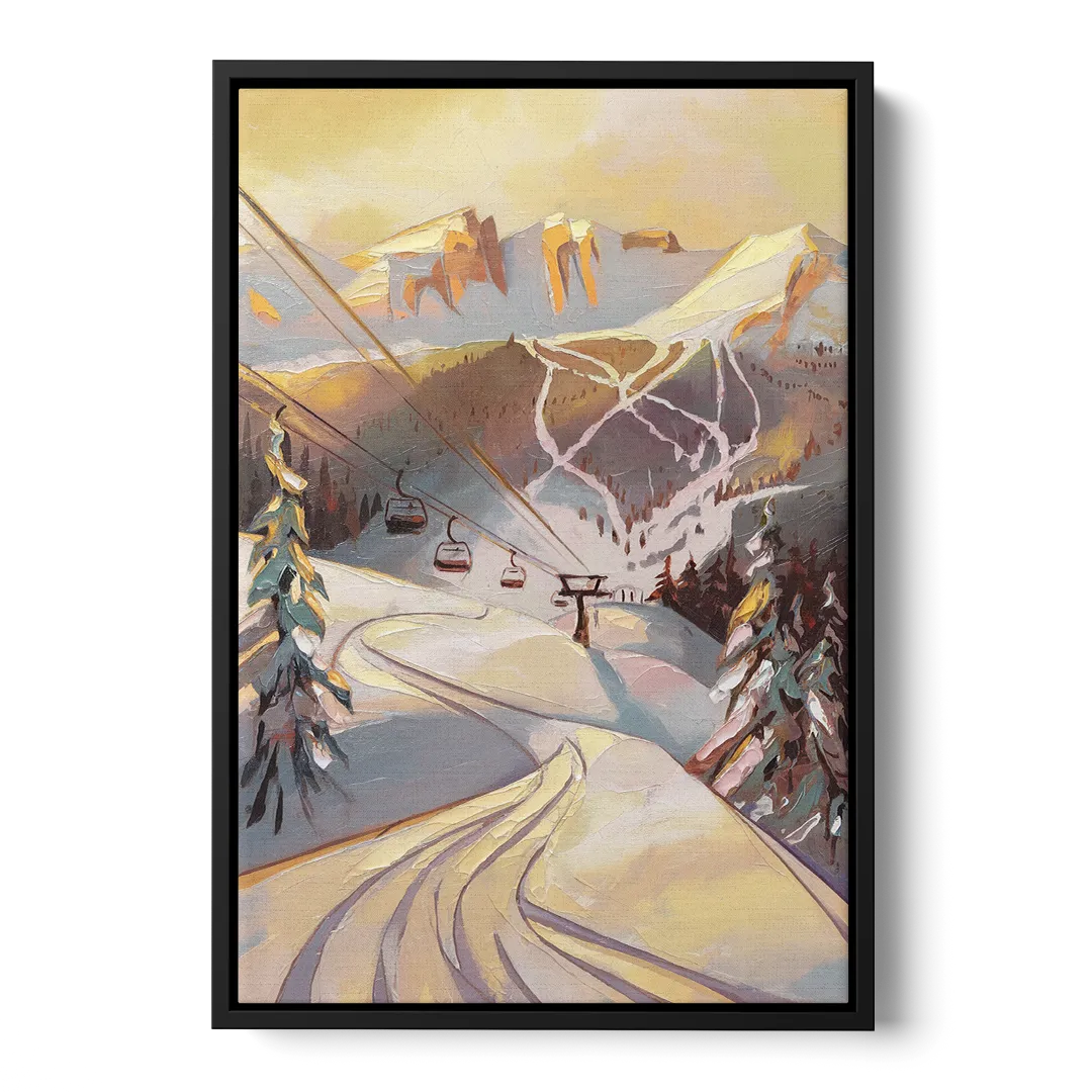 Vail Ski Slopes Front - Black Canvas Wall Art