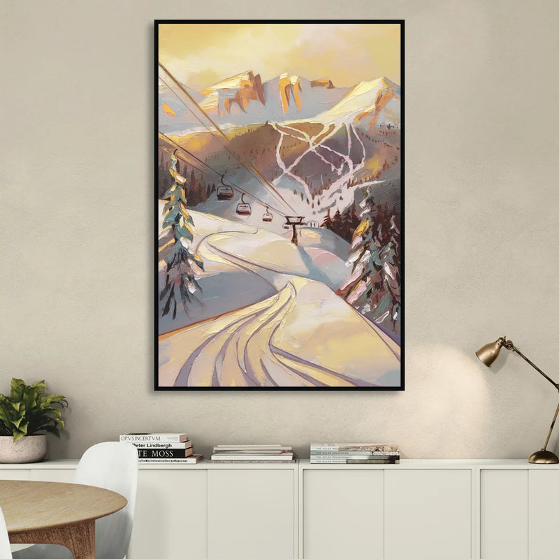 Vail Ski Slopes Living Room - Black Canvas Wall Art
