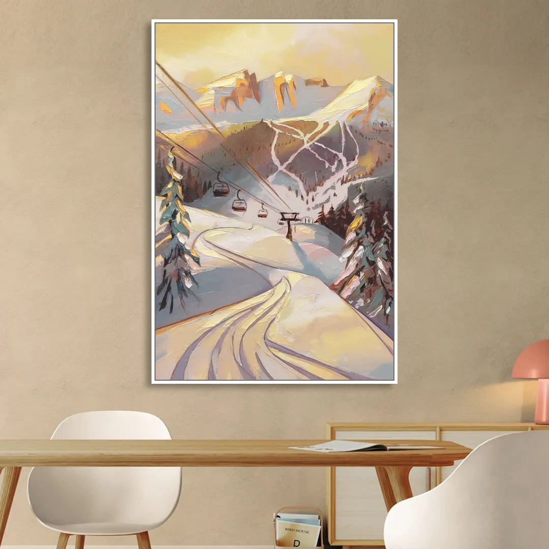 Vail Ski Slopes Sitting Room - White Canvas Wall Art