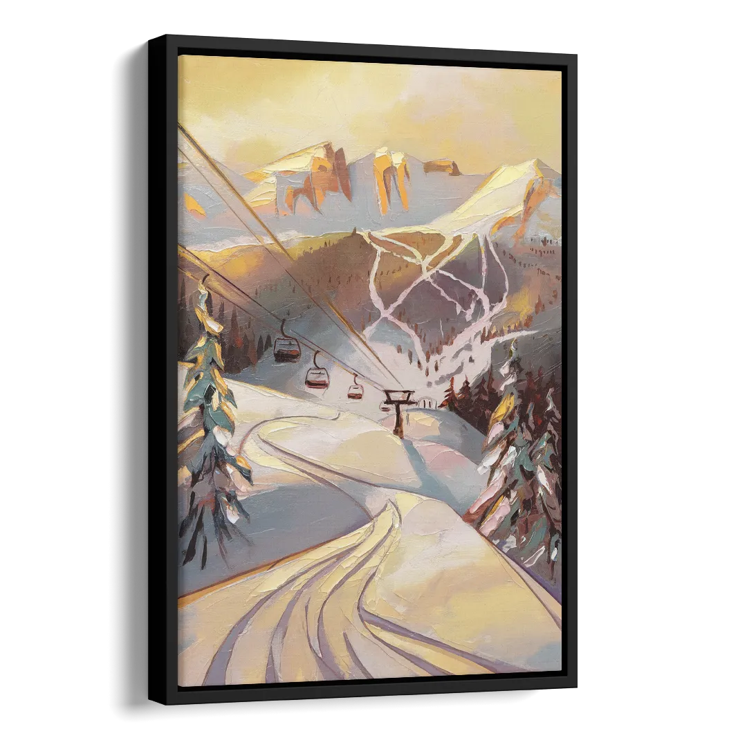 Vail Ski Slopes Side - Black Canvas Wall Art