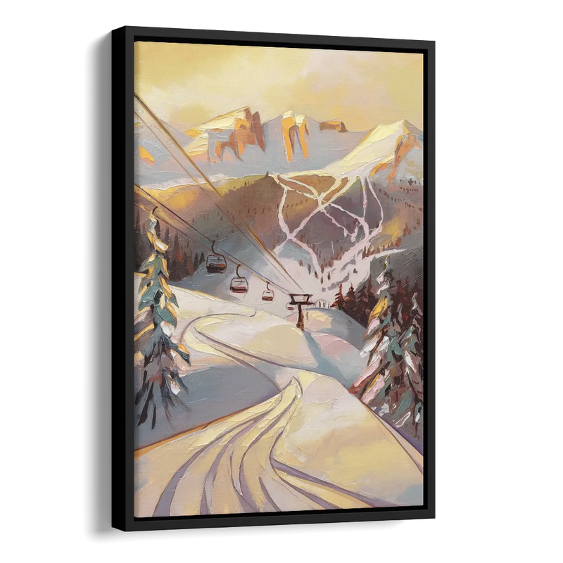 Vail Ski Slopes Side - Black Canvas Wall Art