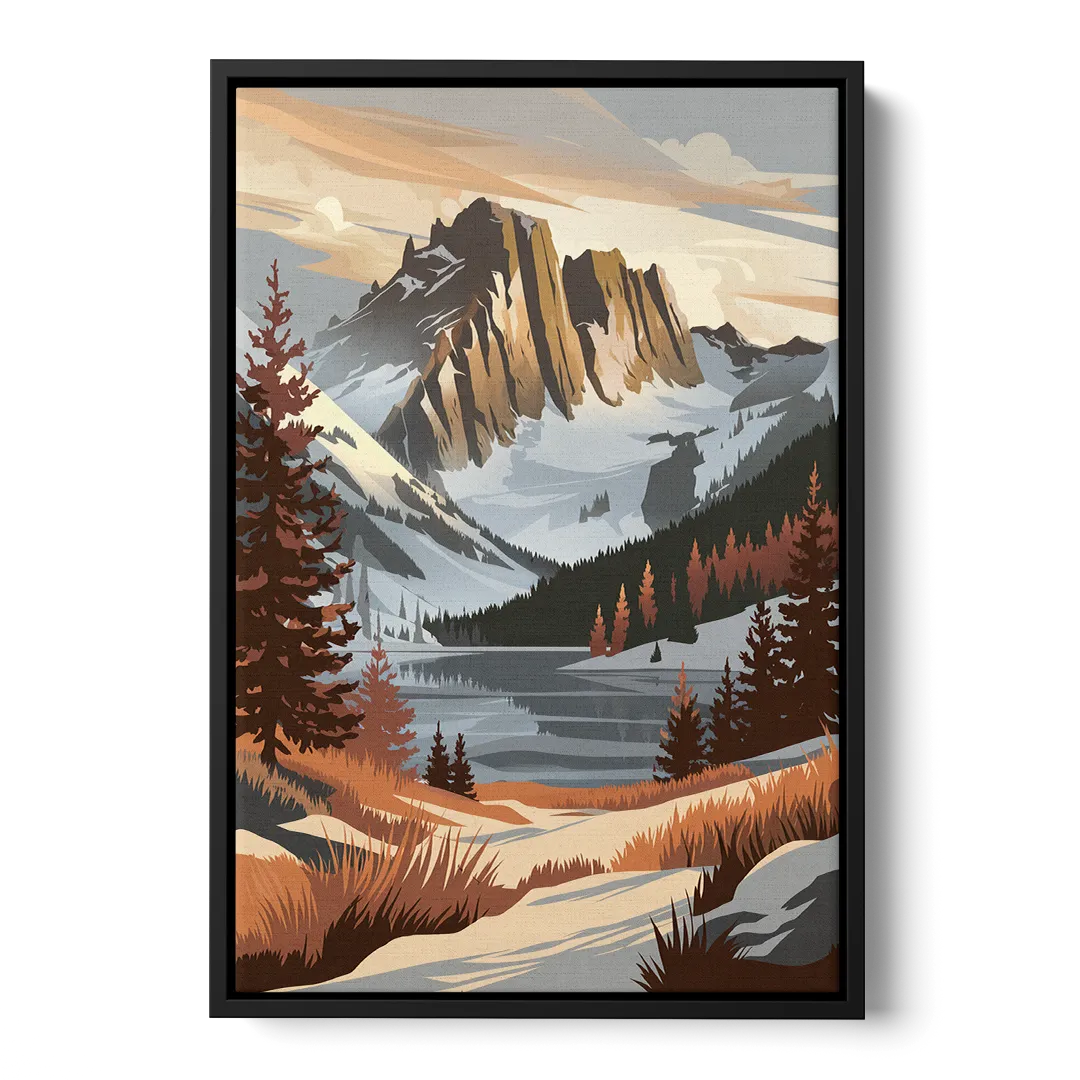 Vail Snowy Peaks Front - Black Canvas Wall Art