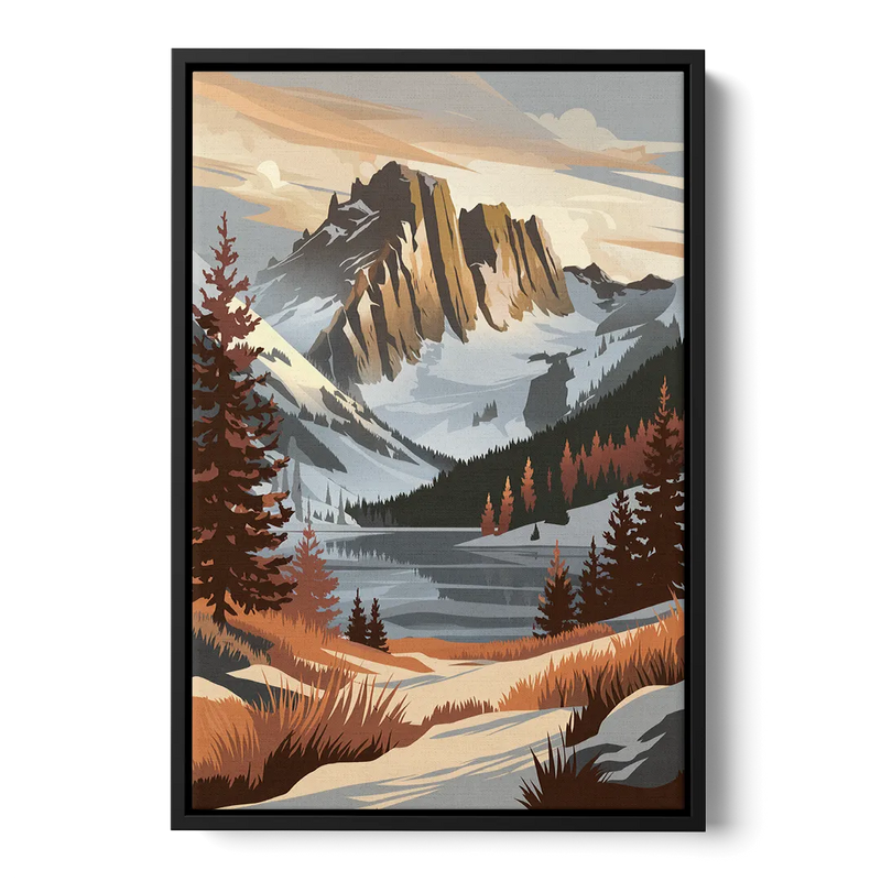 Vail Snowy Peaks Front - Black Canvas Wall Art
