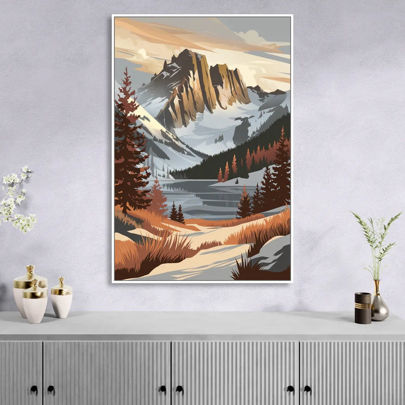 Vail Snowy Peaks Sitting Room - White Canvas Wall Art