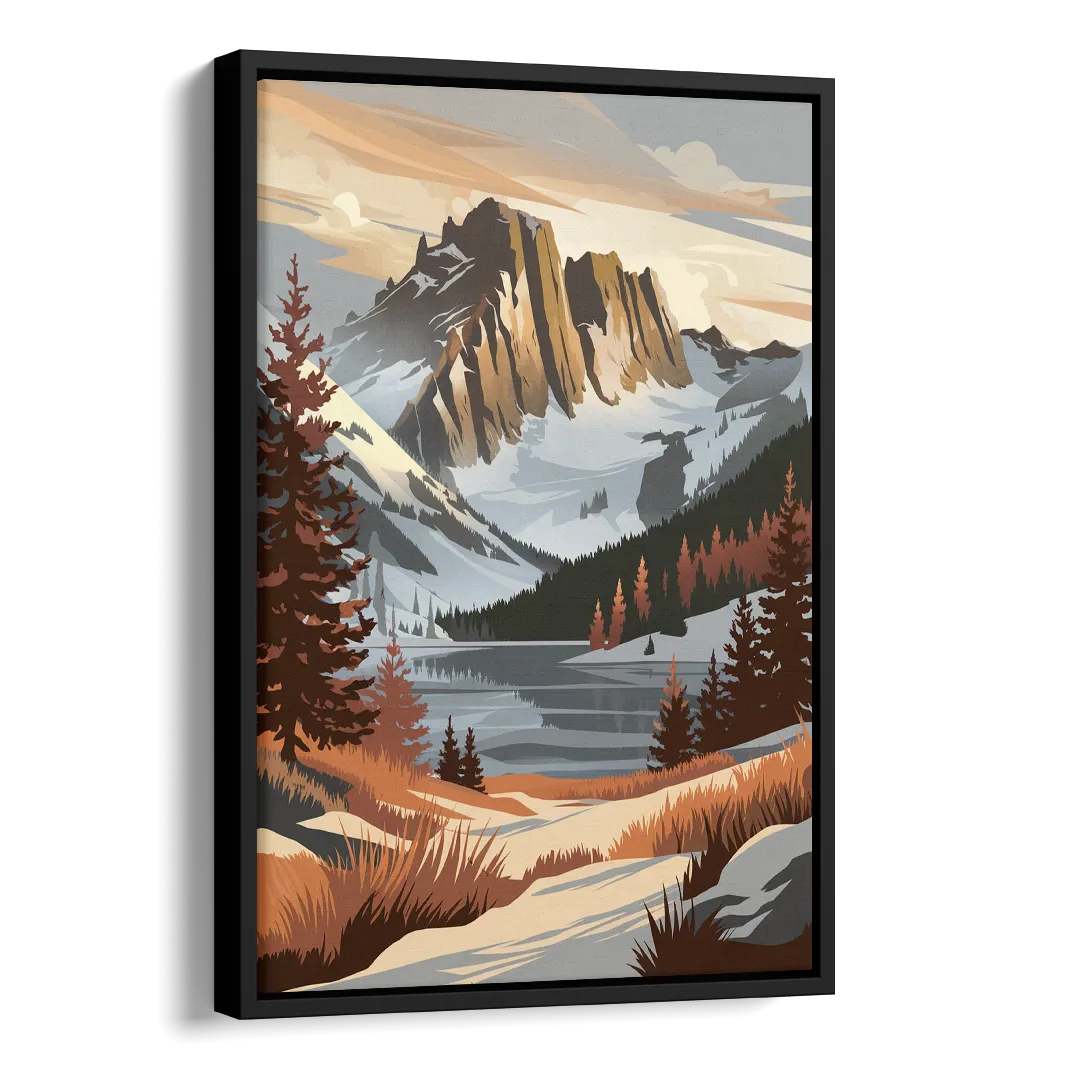 Vail Snowy Peaks Side - Black Canvas Wall Art