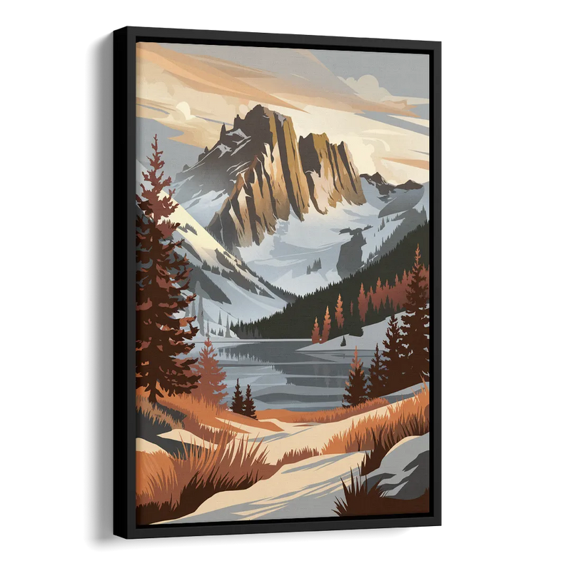 Vail Snowy Peaks Side - Black Canvas Wall Art