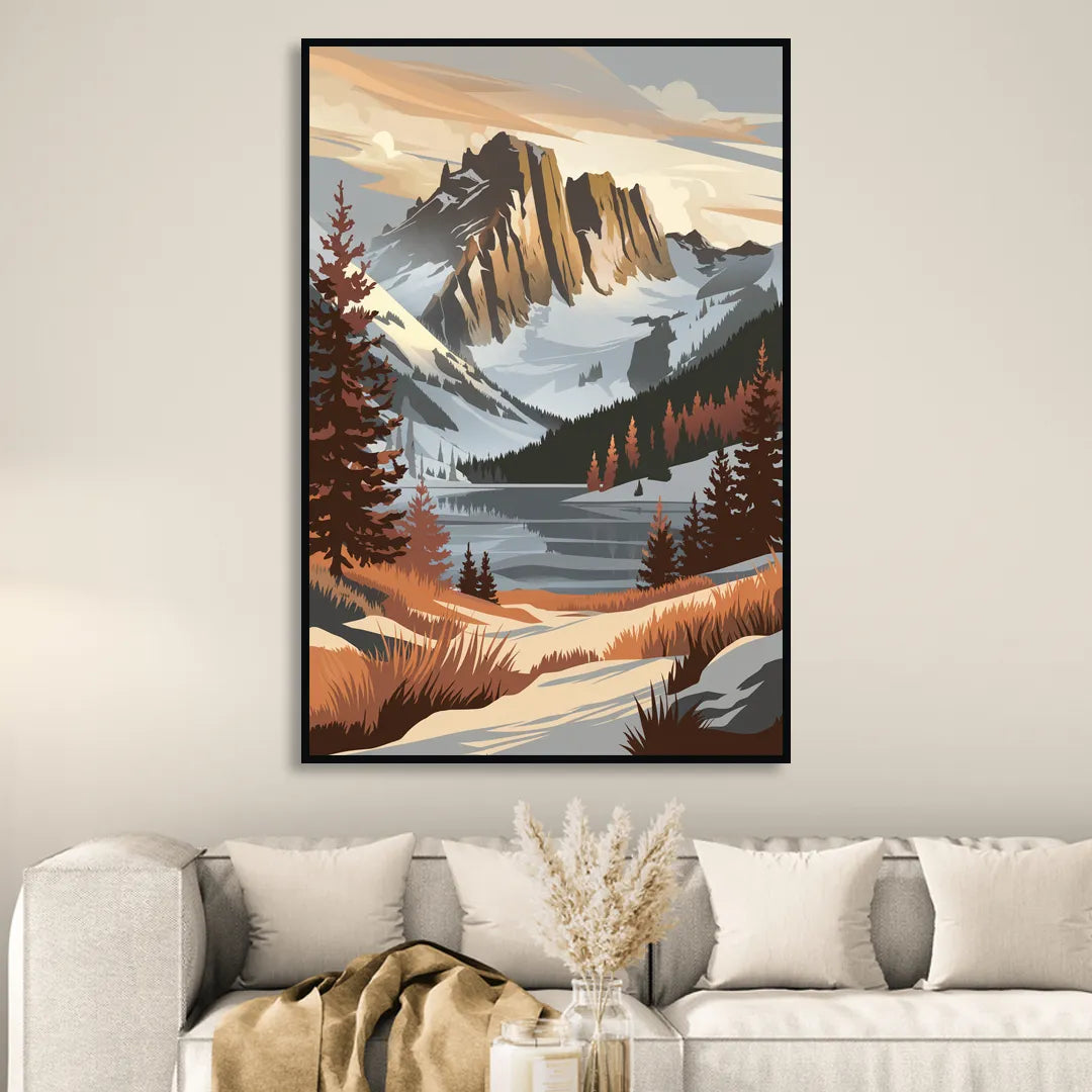 Vail Snowy Peaks Sitting Room - Black Canvas Wall Art