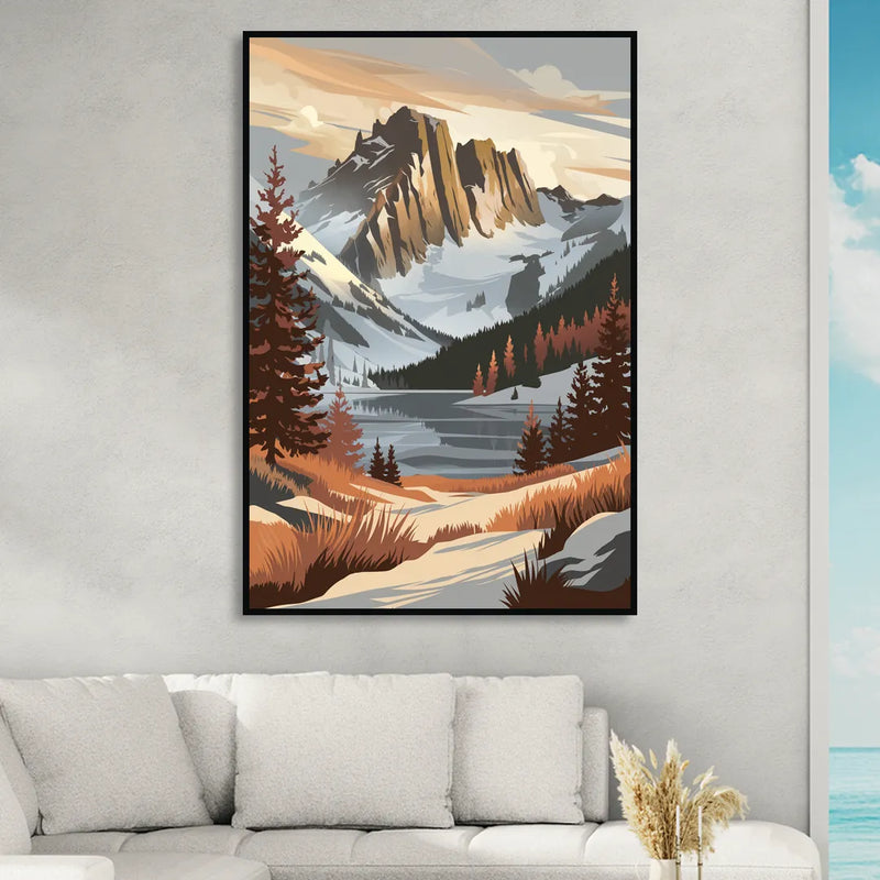 Vail Snowy Peaks Living Room - Black Canvas Wall Art