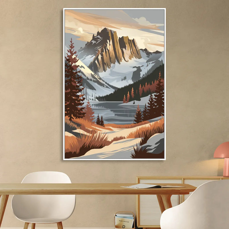 Vail Snowy Peaks Living Room - White Canvas Wall Art