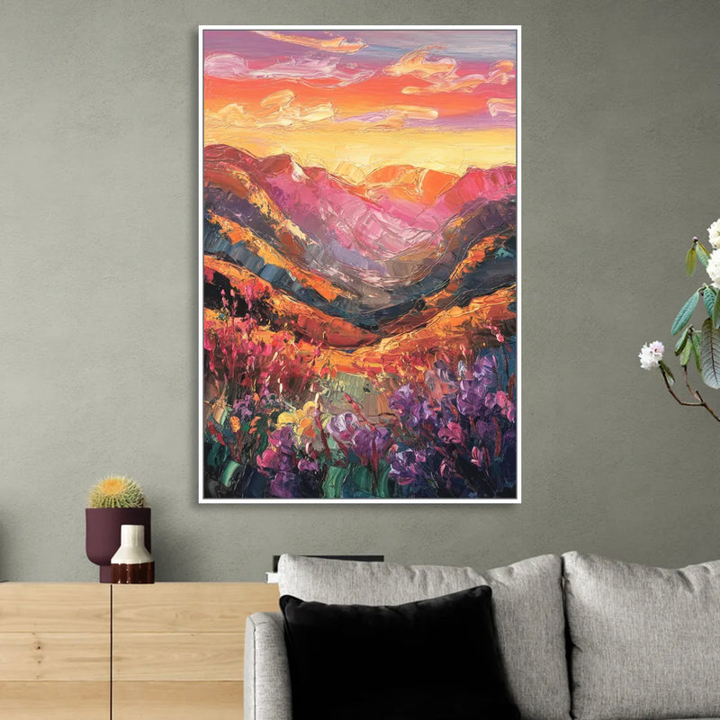Vail Sunset Glow Sitting Room - White Canvas Wall Art