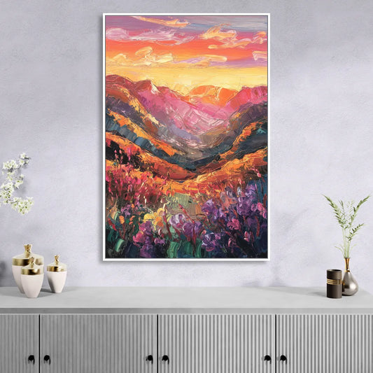 Vail Sunset Glow Living Room - White Canvas Wall Art