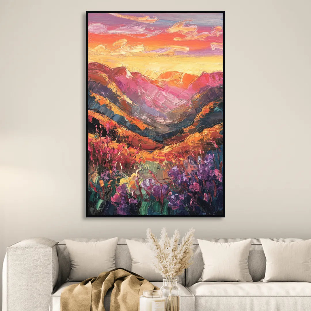 Vail Sunset Glow Living Room - Black Canvas Wall Art