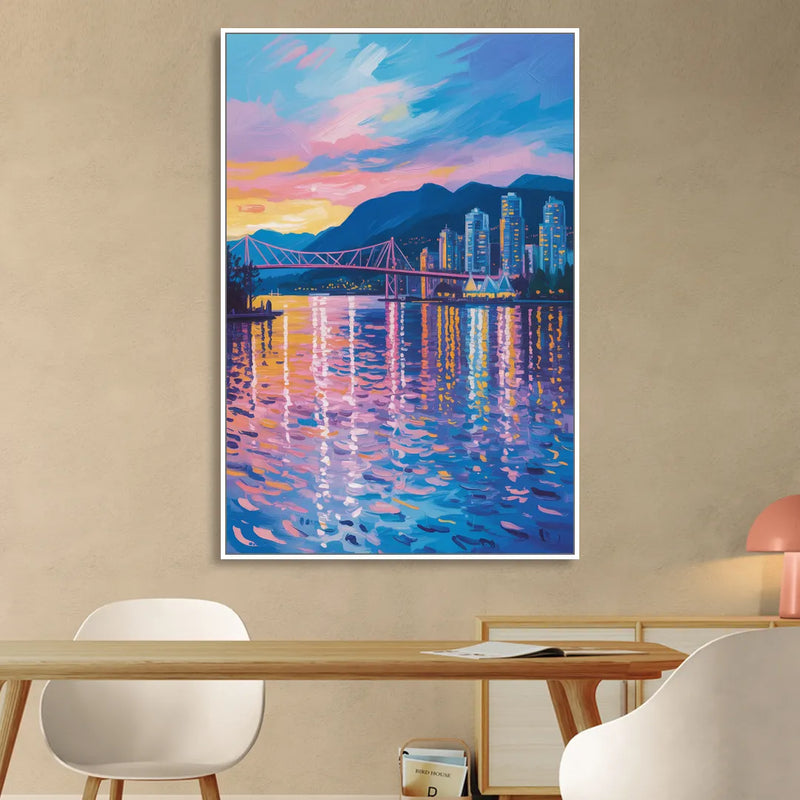 Vancouver Burrard Inlet Living Room - White Canvas Wall Art