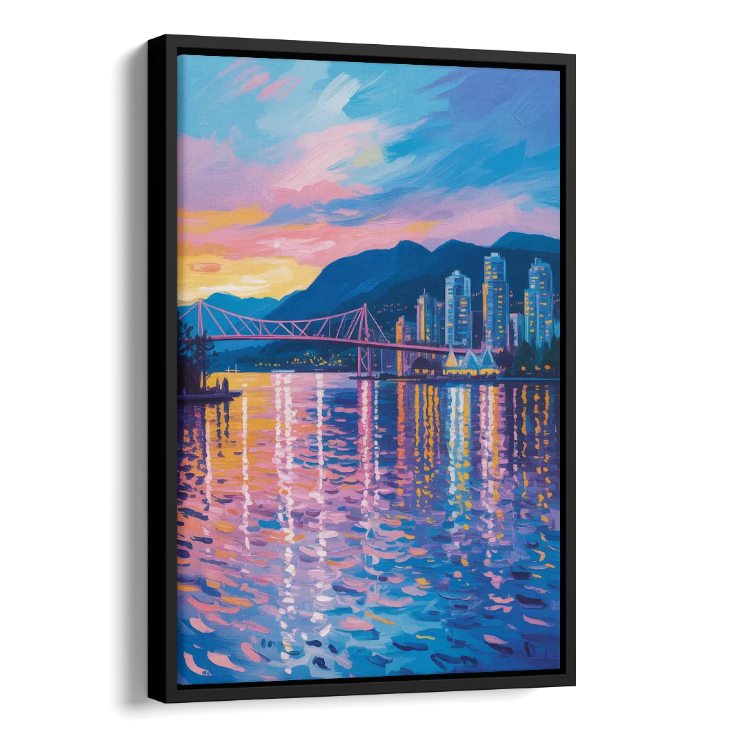Vancouver Burrard Inlet Side - Black Canvas Wall Art