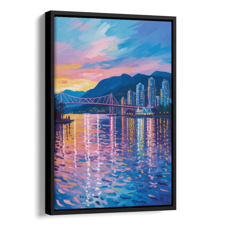 Vancouver Burrard Inlet Side - Black Canvas Wall Art