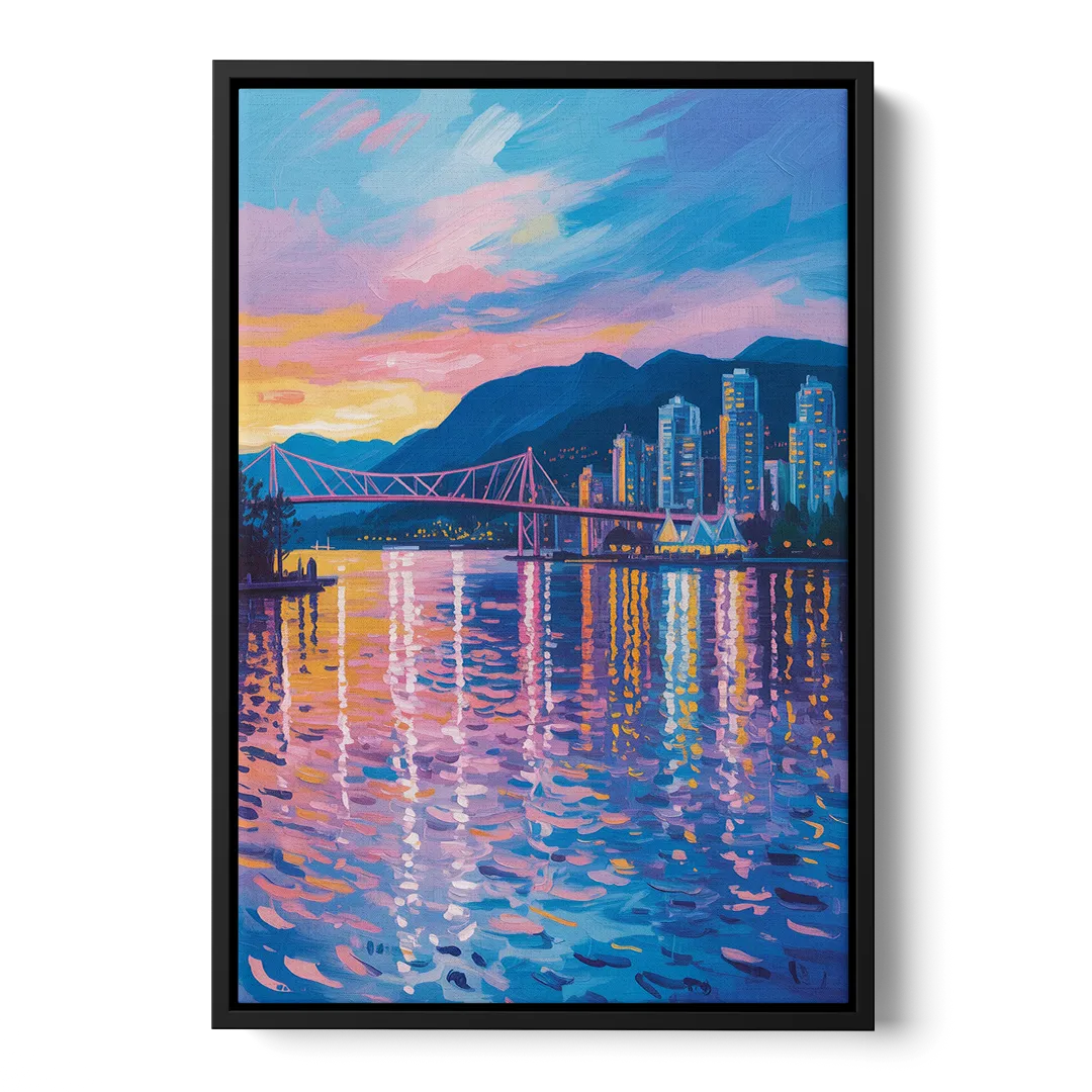 Vancouver Burrard Inlet Front - Black Canvas Wall Art