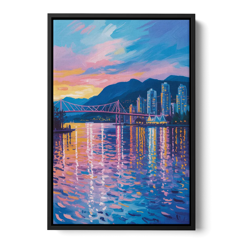 Vancouver Burrard Inlet Front - Black Canvas Wall Art