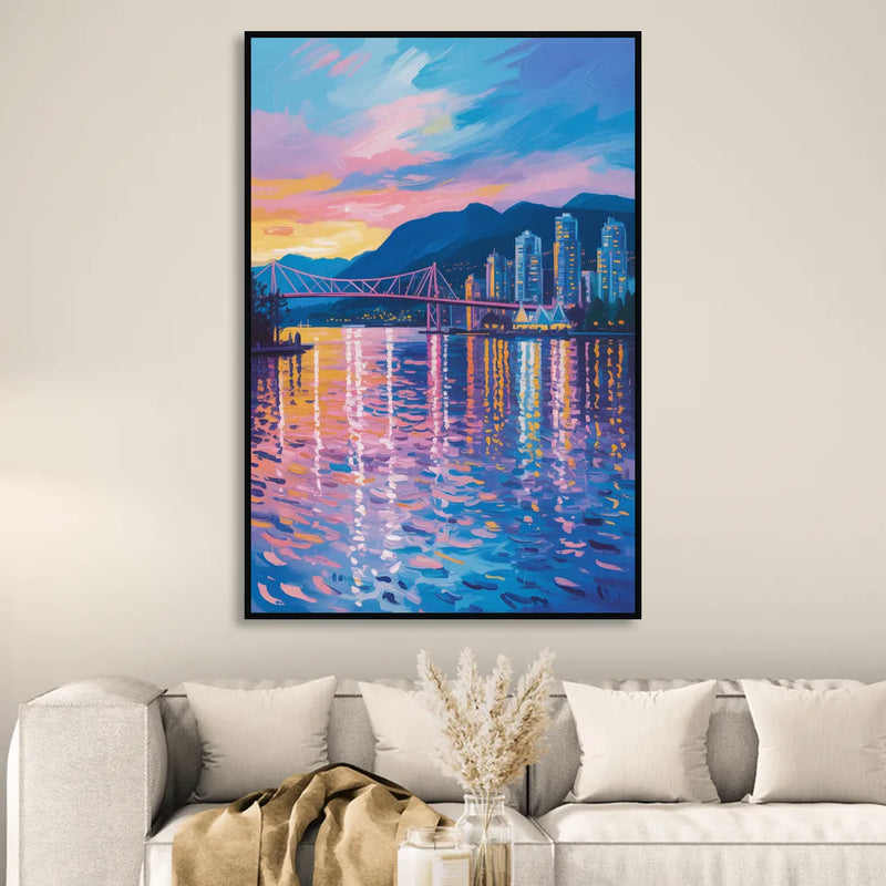 Vancouver Burrard Inlet Sitting Room - Black Canvas Wall Art