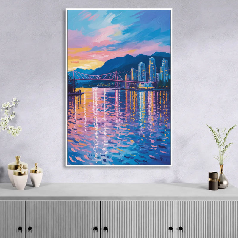 Vancouver Burrard Inlet Sitting Room - White Canvas Wall Art