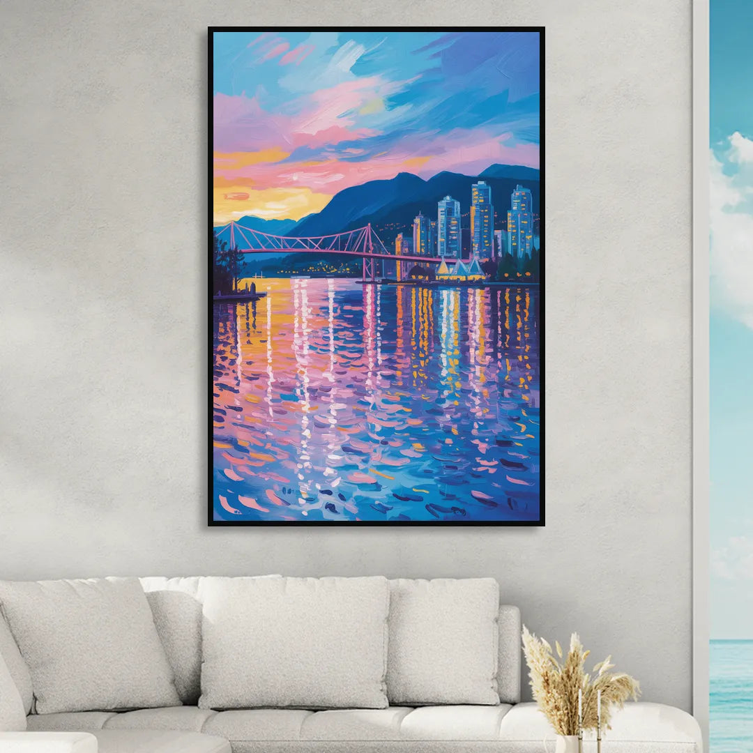 Vancouver Burrard Inlet Living Room - Black Canvas Wall Art