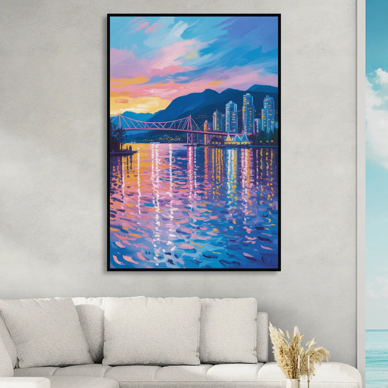 Vancouver Burrard Inlet Living Room - Black Canvas Wall Art
