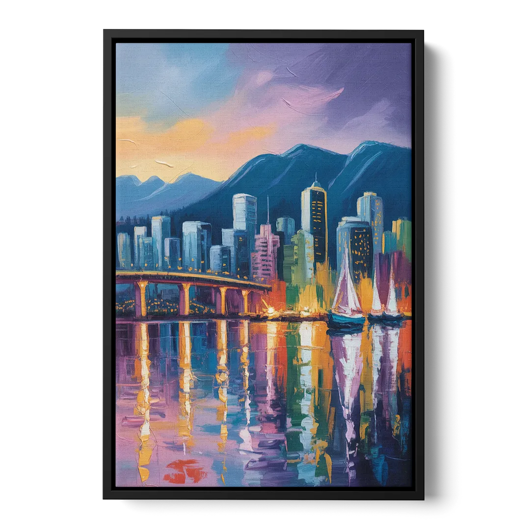 Vancouver City Lights Front - Black Canvas Wall Art