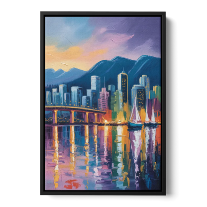 Vancouver City Lights Front - Black Canvas Wall Art