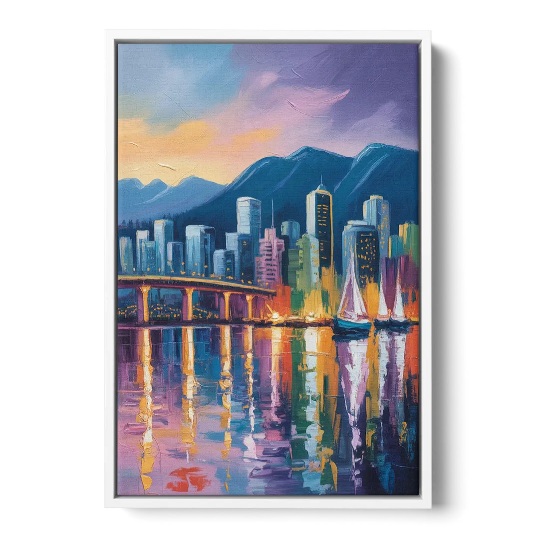 Vancouver City Lights Front - White Canvas Wall Art