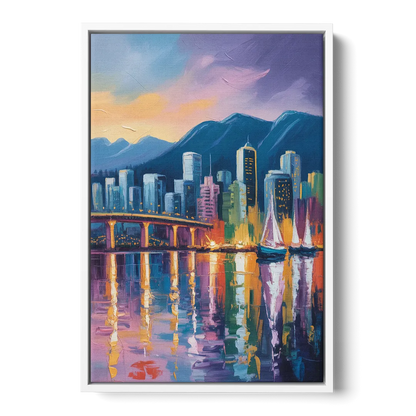 Vancouver City Lights Front - White Canvas Wall Art