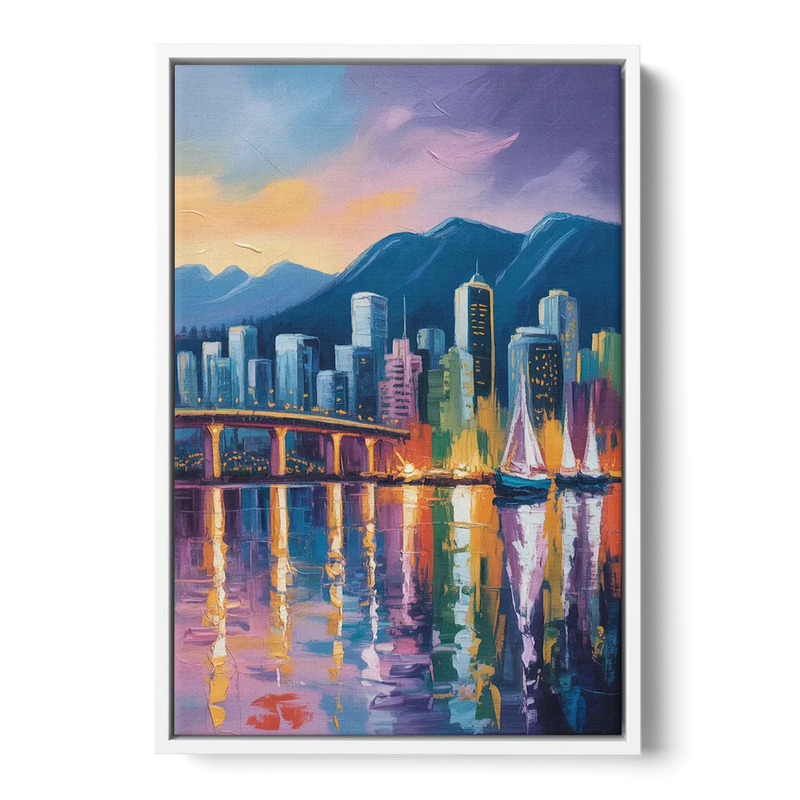 Vancouver City Lights Front - White Canvas Wall Art