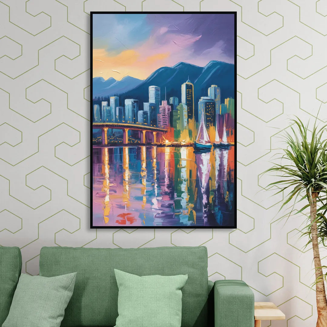 Vancouver City Lights Sitting Room - Black Canvas Wall Art