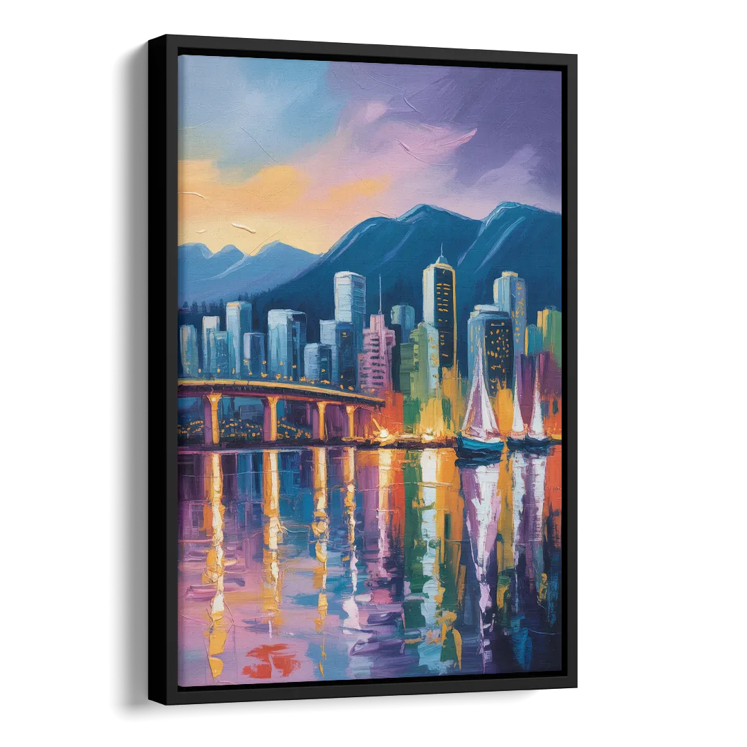 Vancouver City Lights Side - Black Canvas Wall Art