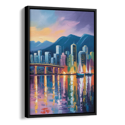 Vancouver City Lights Side - Black Canvas Wall Art