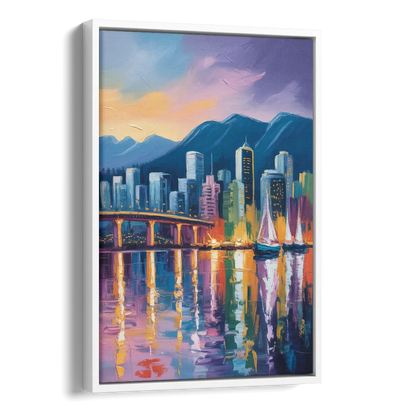 Vancouver City Lights Side - White Canvas Wall Art